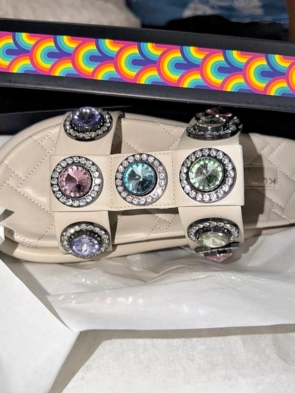 Kurt Geiger Orson Crystal Sandal  Cream EUR 38 Like New size 7.5 gems
